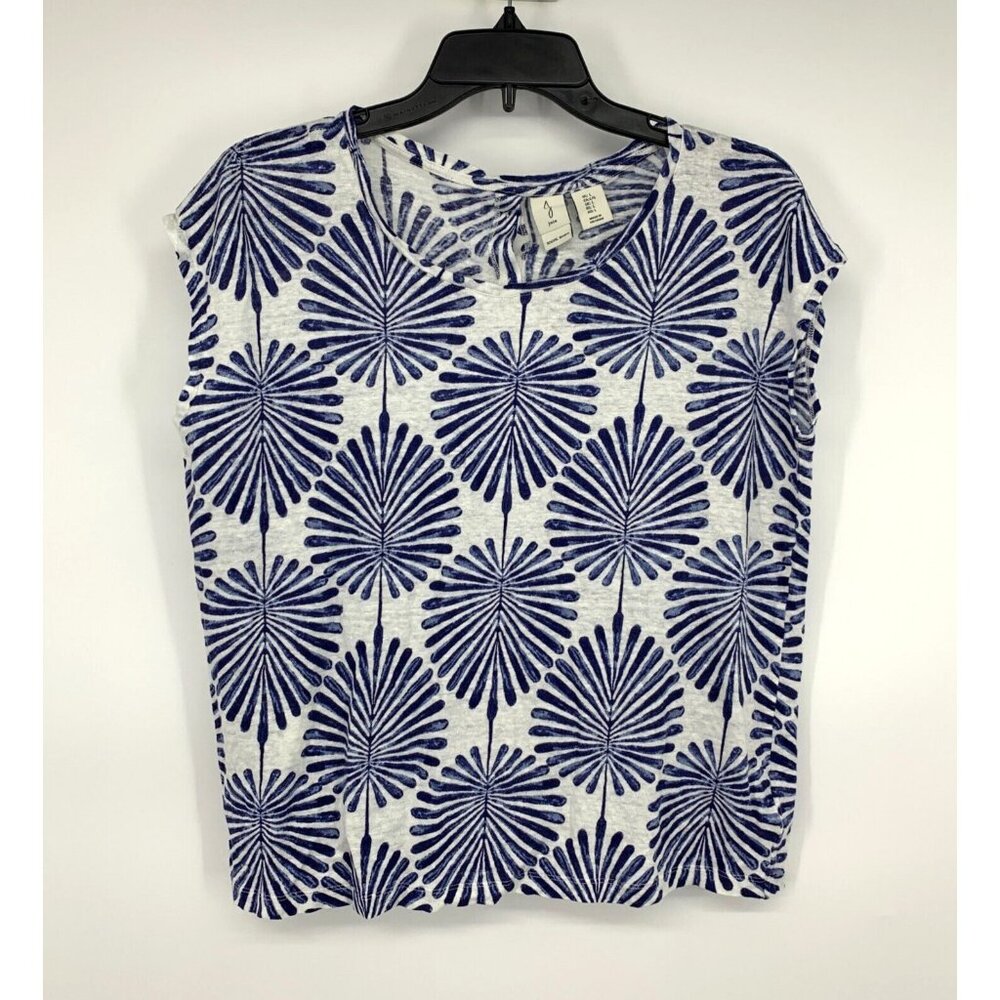 Joie White Tee with Blue Fan Pattern